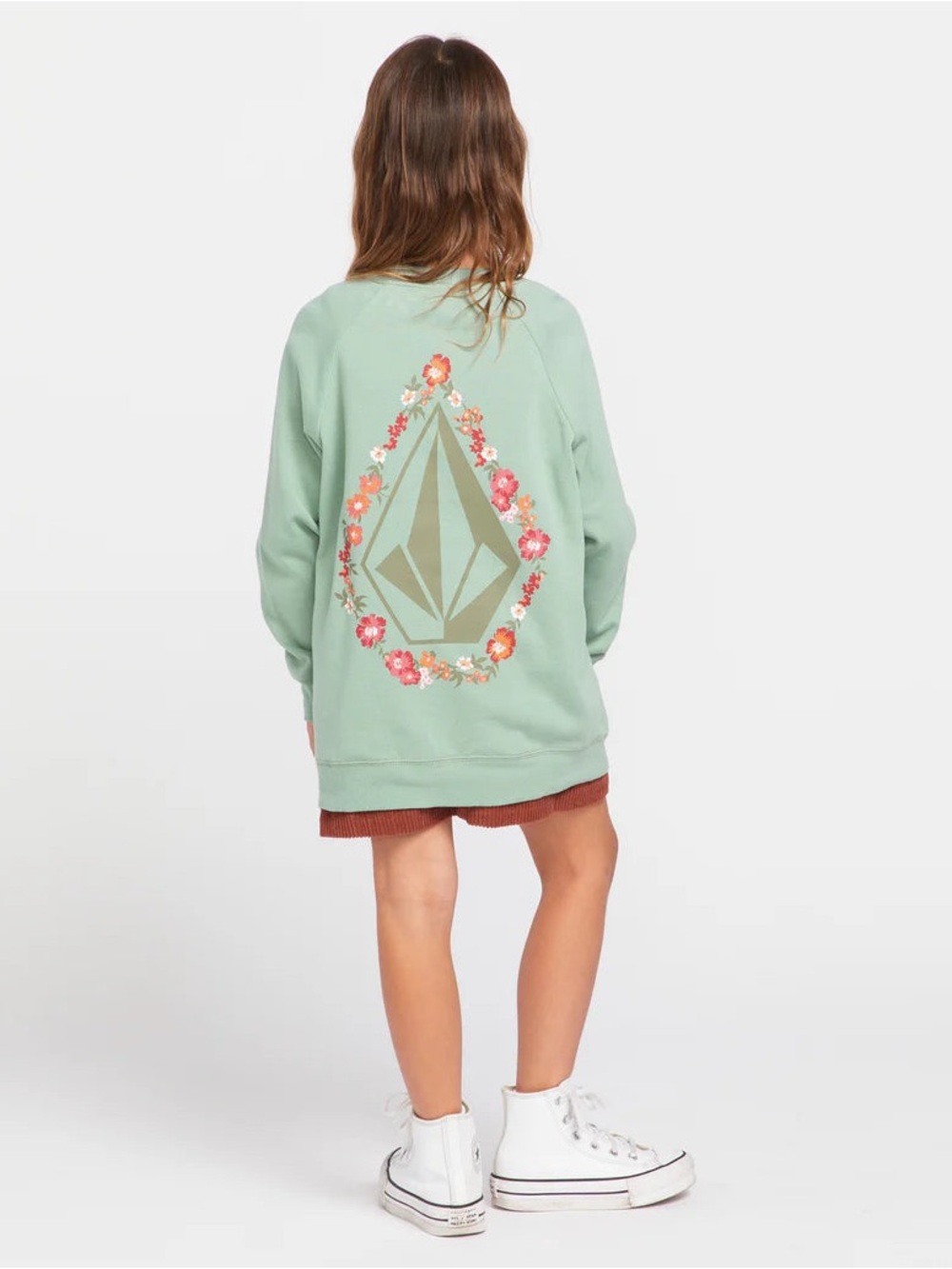 Volcom Mint Green Floral Logo Crew Sweatshirt